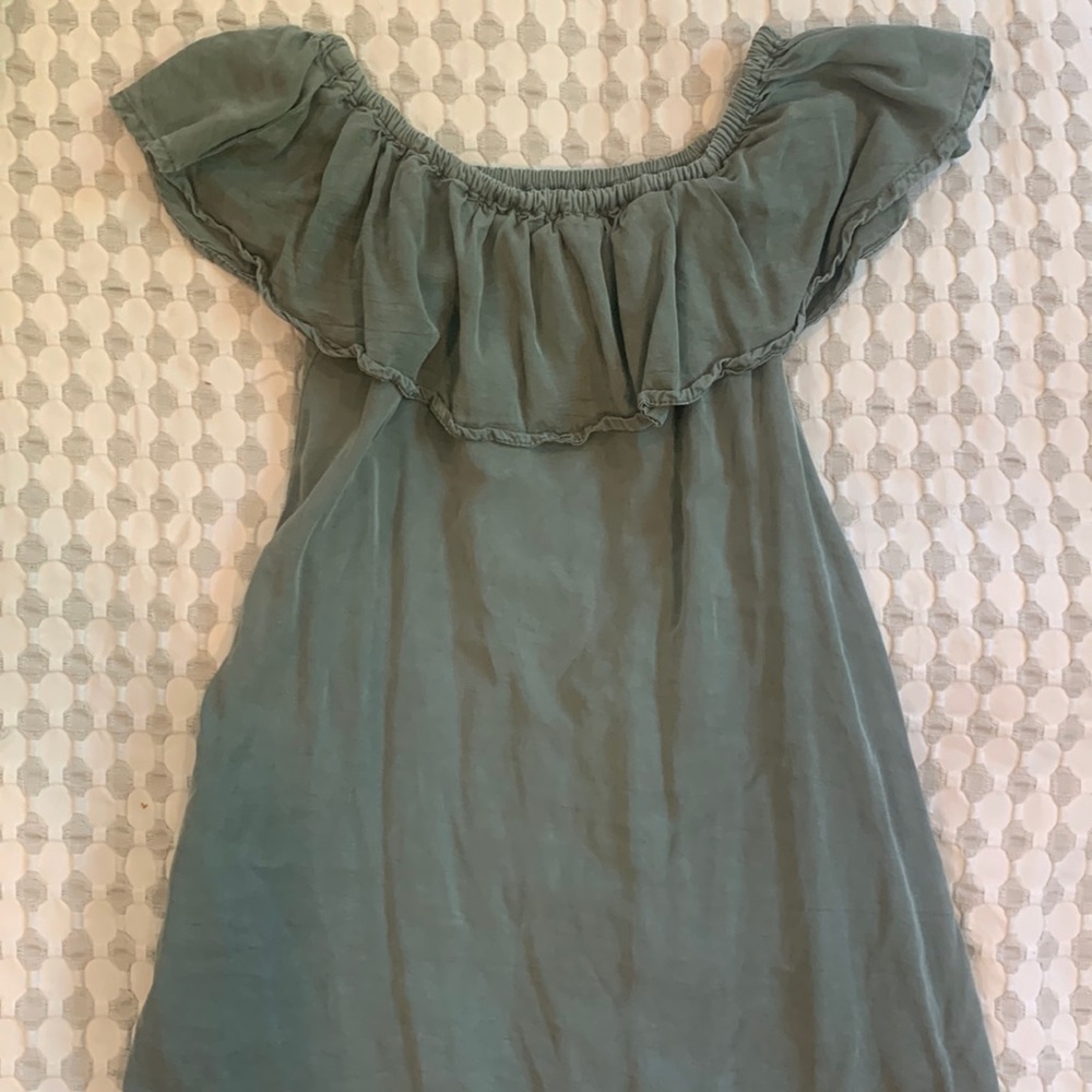 Olive green off the shoulder tunic dress, Topshop